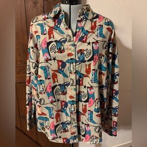 Vintage Woolrich Novelty Western Cowboy Boots Print Button Up Shirt